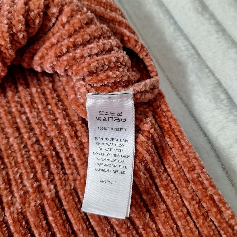 Cynthia Rowley Chenille Ribbed 1/4 Zip Moc Neck Pullover Sweater Womens L Rust - Picture 6 of 7